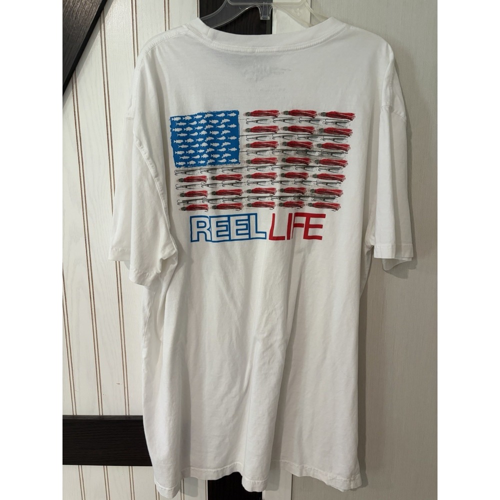 Reel Life Shirt Mens XL White Fishing Lure American Flag Graphic Outdoor T-Shirt